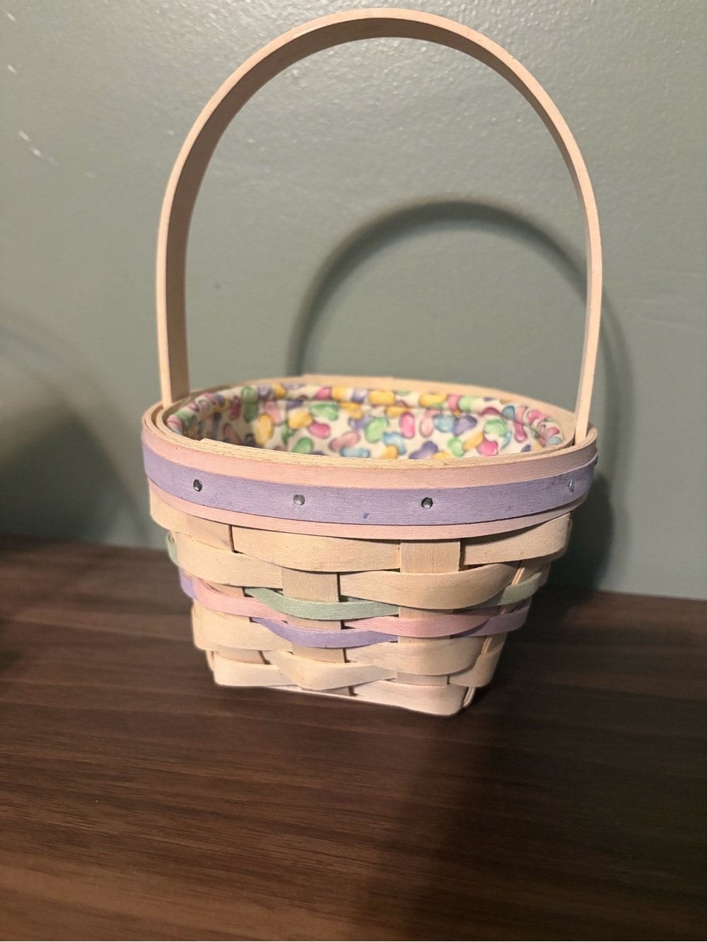 Longaberger Pastel Easter Basket with Handle and Jellybean Liner